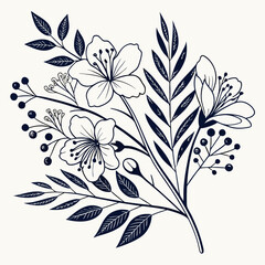 Line art collection of delicate botanical elements