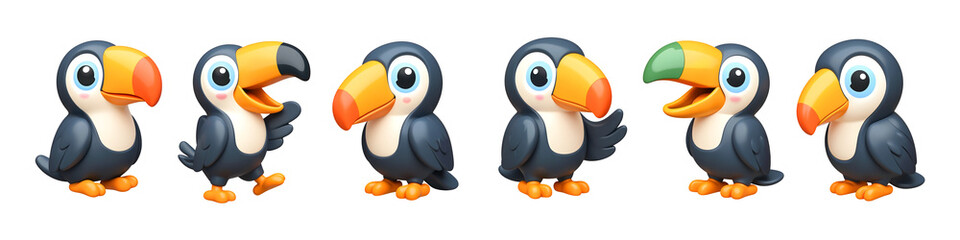 Cute Toucan Collection: A vibrant series of captivating toucans, each one brimming with personality and animated with joyful expressions. showcasing the beauty of nature's avian wonders.