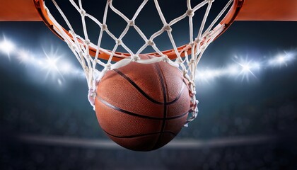 A basketball swishes through the net as spectators cheer in an electric atmosphere.
