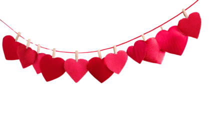 Red hearts in a row on white background