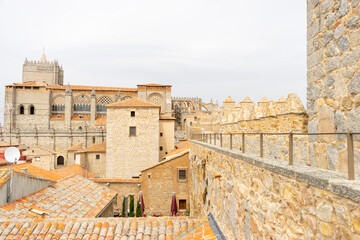 Fototapeta premium Breathtaking View of Ávila Cathedral from Medieval City Walls
