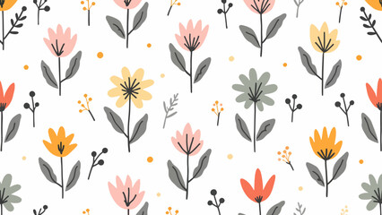 Spring Floral Seamless Pattern, abstract seamless pattern with flowers and branches, background graphic design print vector illustration, vintage colors