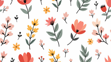 Spring Floral Seamless Pattern, abstract seamless pattern with flowers and branches, background graphic design print vector illustration, vintage colors