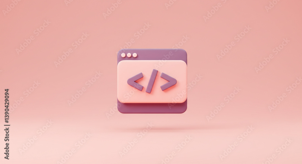 Aufkleber a playful pastel coding icon, a sweet symbol of digital creation in a soft pink 3d render.