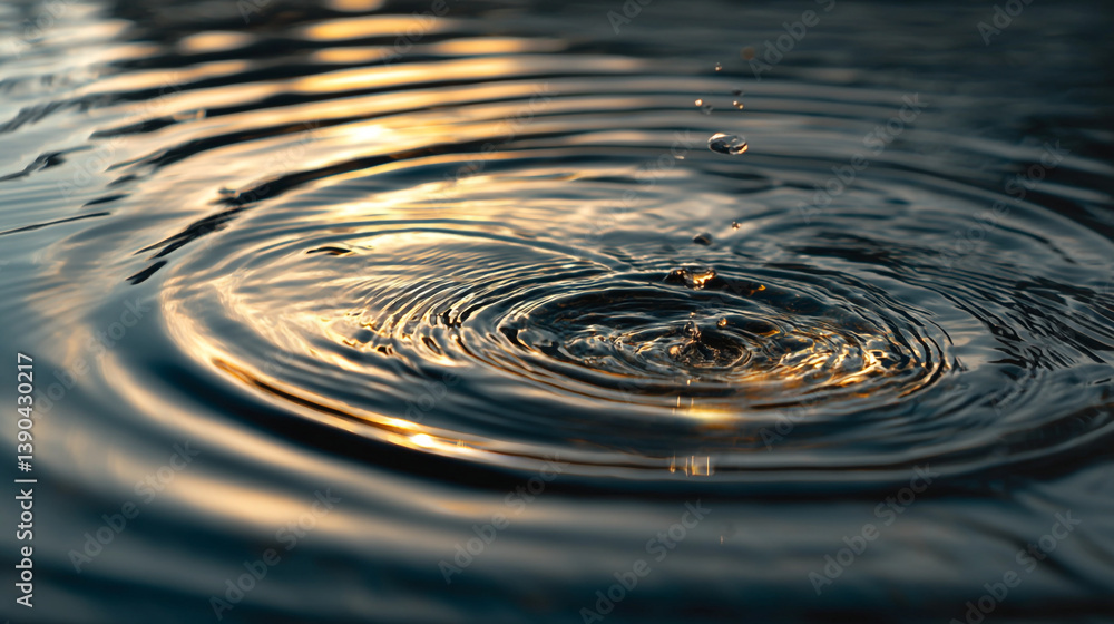 Poster close up of ripples in water with sun reflection creating a serene and calming visual effect scene