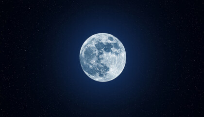 Fototapeta premium triking full moon rising above a vast dark night sky illumined by sparkling stars and revealing intricate detail of lunar craters and maria for astronomical inspiration