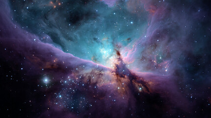 Fototapeta premium A vibrant nebula with swirling clouds of blue purple and pink amidst a field of twinkling stars