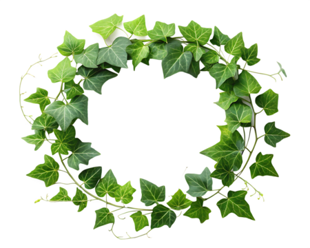 circular wreath vibrant green ivy leaves delicat isolated on white background, PNG