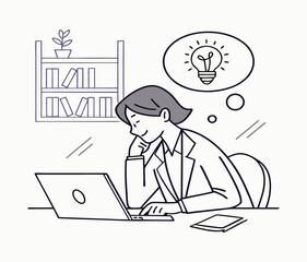 Business Person with Laptop ? White Vector Illustration for Print, Cartoon Clipart & Line Art Design 2.eps
