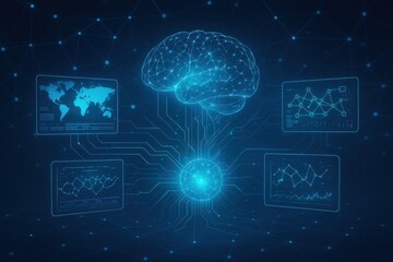 Abstract visualizations of artificial intelligence and digital data flow