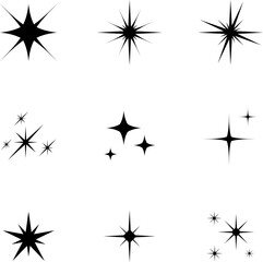 Star icons. Twinkling stars set. Sparkles, shining burst symbols isolated