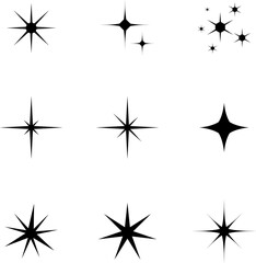 Star icons. Twinkling stars set. Sparkles, shining burst symbols isolated