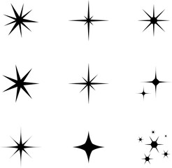 Star icons. Twinkling stars set. Sparkles, shining burst symbols isolated