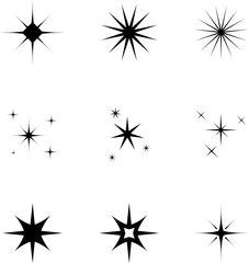 Star icons. Twinkling stars set. Sparkles, shining burst symbols isolated