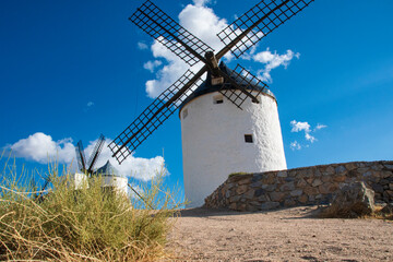 photographs of landscapes of windmills in the town of Consuegra, Toledo