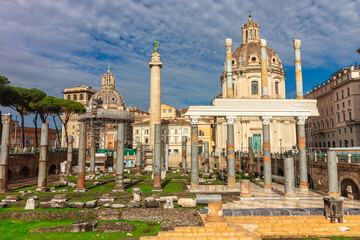 Trajan's Forum and Church of Santa Maria di Loreto in Rome, Italy