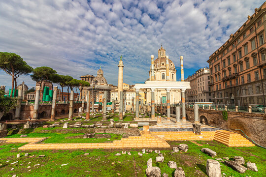 Trajan's Forum and Church of Santa Maria di Loreto in Rome, Italy
