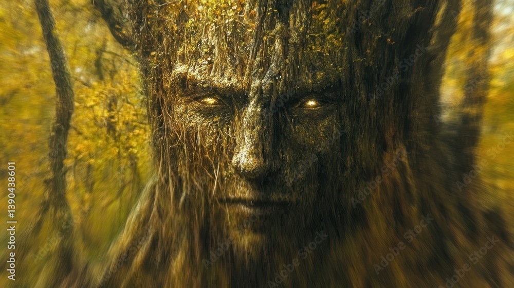 Poster a close up image shows a tree with a face