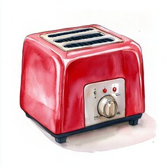 Red Retro Toaster Watercolor Illustration