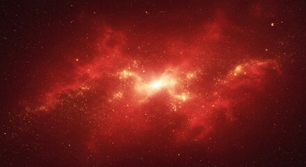 Obraz premium A vibrant red nebula with a bright center surrounded by stars and cosmic dust in deep space view