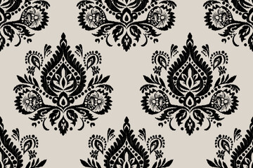 Fototapeta premium Seamless damask wallpaper pattern.Motifs Ikat floral embroidery.ethnic oriental traditional.geometric folklore ornament.Ethnic ikat floral Pattern.Indian Aztec embroidery. Design for texture, fabric