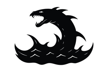 vector silhouette of a leviathan rising from deep water 