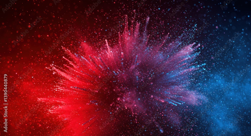 Poster a vibrant explosion of red and blue powder creating a dynamic and colorful abstract design effect