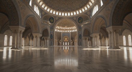 Fototapeta premium Spectacular interior of a grand mosque with intricate architectural details