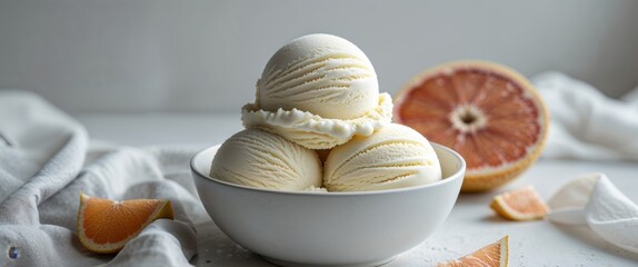 Grapefruit and vanilla bean ice cream in a bowl - refreshing dessert concept