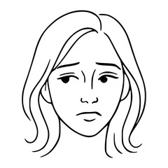 Downturned mouth, teary or lowered eyes, subtle sorrow.