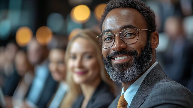 Businessman Smiles at Conference
