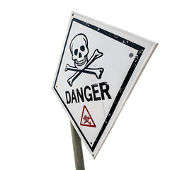danger sign with skull and cross bones isolated on white background, PNG