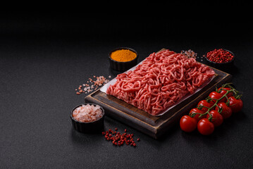 Ground beef mince fresh raw with salt and spices