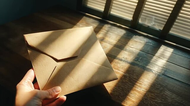 Hand holding a kraft envelope in sunlight