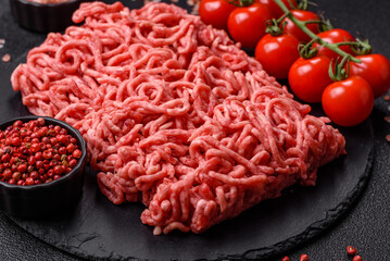 Ground beef mince fresh raw with salt and spices