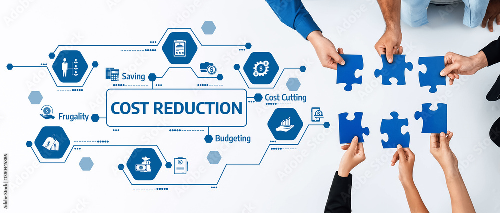 Fototapete explore collaborative strategies for cost reduction in business, focusing on savings and budgeting t