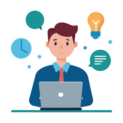 Business Person with Laptop ? Vector Illustration, Cartoon Clipart & Line Art Design for Printable Graphics 4.eps