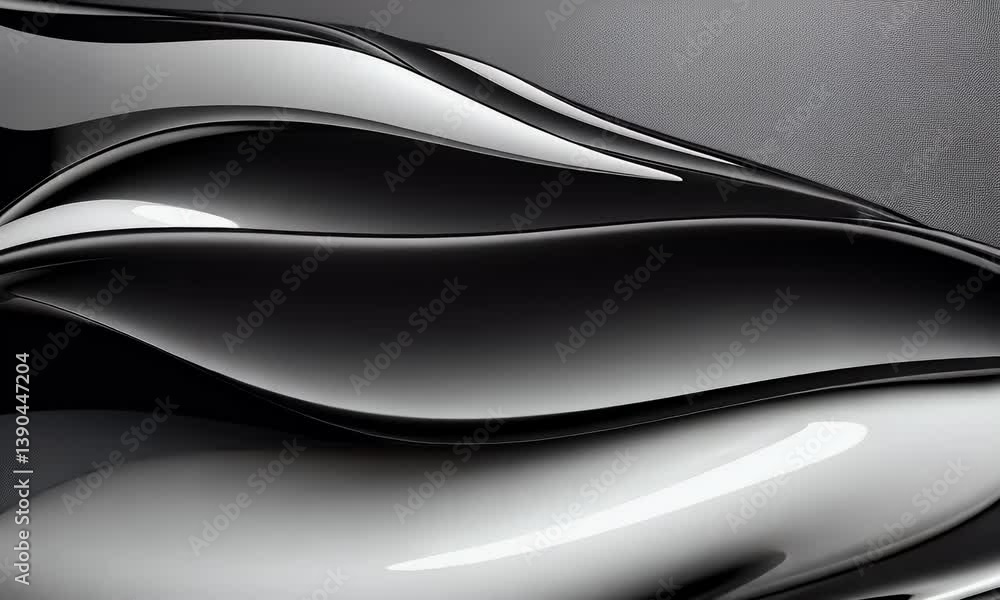 Wall mural abstract black and white flowing wave design with smooth curves and modern texture on dark backgroun