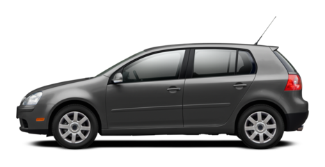 Modern European car with a side view, hatchback body, all gray. In png format on a transparent background.