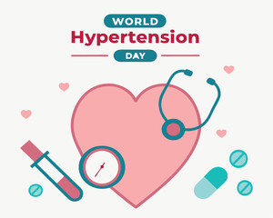 Pink Heart with Medical Tools for World Hypertension Day Awareness.