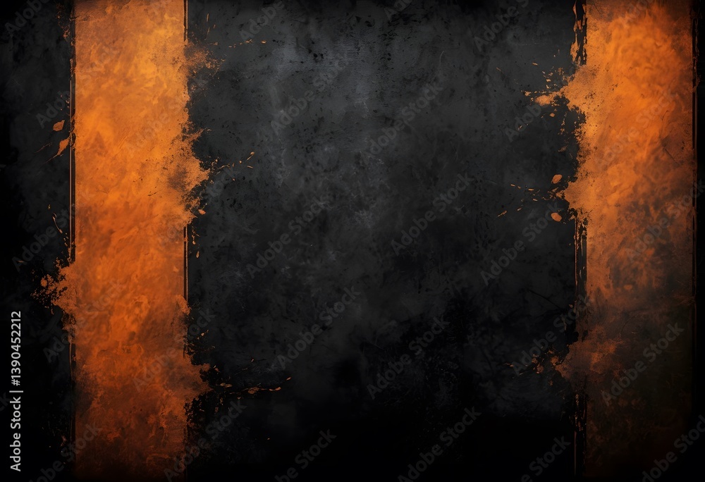 Poster abstract texture background, deep blacks and rich oranges create a dynamic worn surface. aged effect