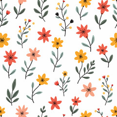 Spring Floral Seamless Pattern, abstract seamless pattern with flowers and branches, background graphic design print vector illustration, vintage colors.	