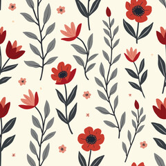 Spring Floral Seamless Pattern, abstract seamless pattern with flowers and branches, background graphic design print vector illustration, vintage colors.	