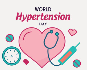 Pink Heart with Medical Tools for World Hypertension Day Awareness.