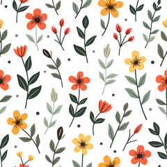 Spring Floral Seamless Pattern, abstract seamless pattern with flowers and branches, background graphic design print vector illustration, vintage colors.	