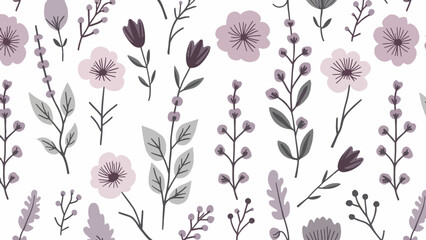 Seamless floral pattern flowers leaves color vector background summer spring