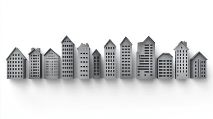Cityscape model, simple buildings, flat design, minimal presentation