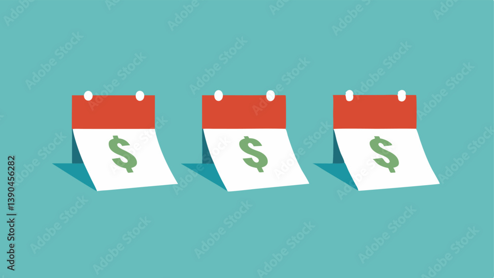 Poster calendar pages turning with dollar bills a series of calendar pages turning with each page showing f