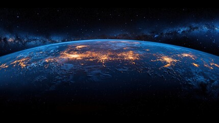 Obraz premium A realistic depiction of Earth suspended in space, centered and floating against a void, accentuating the planet's iconic blue hue and spherical form. The Earth dominates the frame.