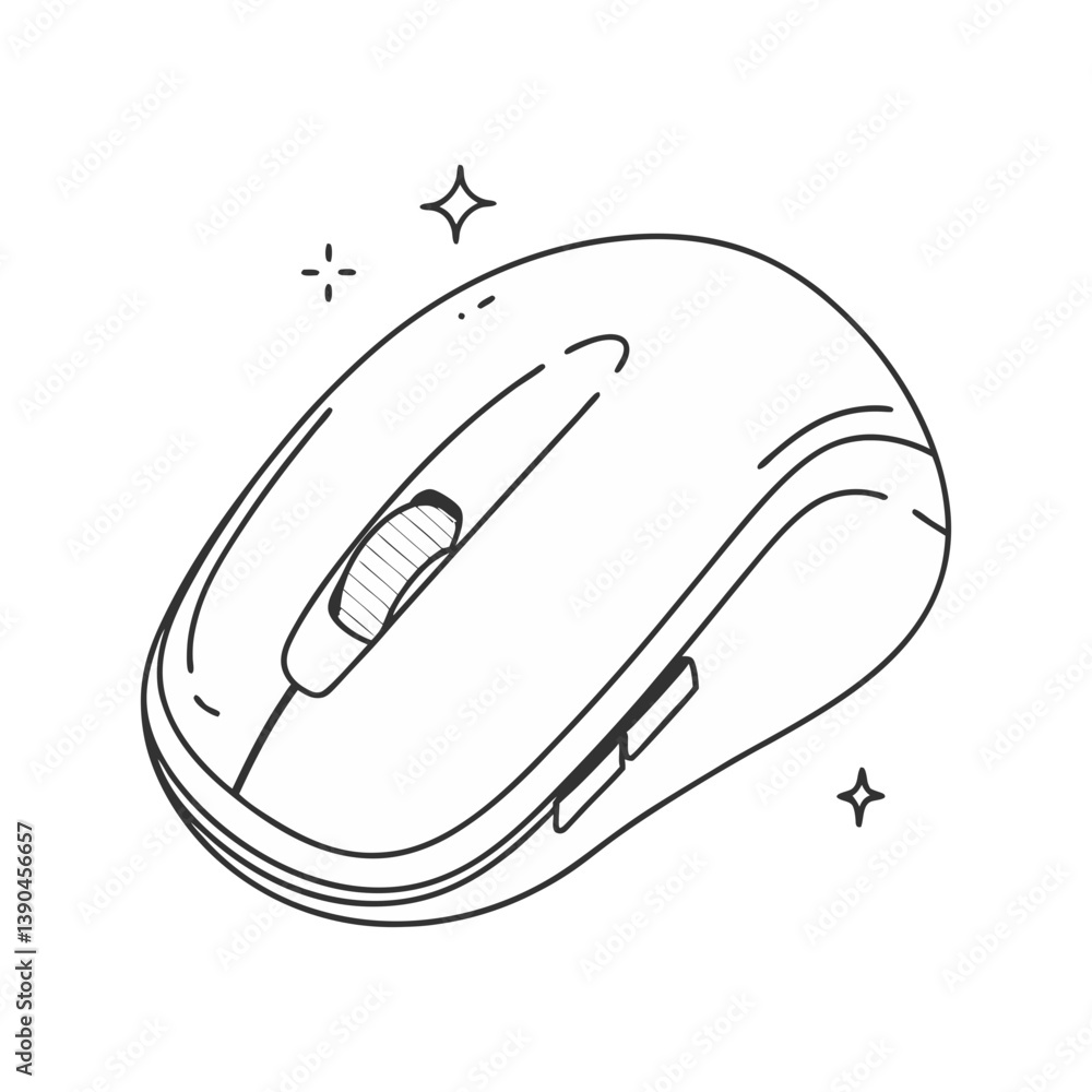 Poster modern vector illustration of a computer mouse with sparkles, symbolizing tech, precision, and sleek